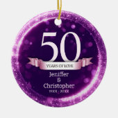 Paarse Glitter Bewerken Jaar Bruiloft Jubileum Keramisch Ornament (Voorkant)