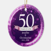 Paarse Glitter Bewerken Jaar Bruiloft Jubileum Keramisch Ornament (Links)