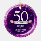 Paarse Glitter Bewerken Jaar Bruiloft Jubileum Keramisch Ornament (Achterkant)