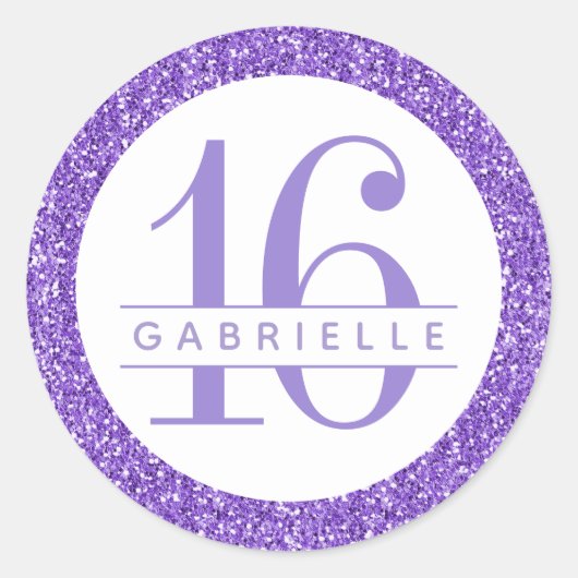 Paarse Glitter Birthday Favor Sticker Label (Voorkant)