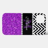 PAARSE GLITTER BLACK CHEVRON MONOGRAMMEMED Case-Mate iPhone CASE (Achterkant (horizontaal))