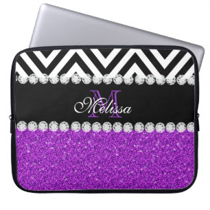 PAARSE GLITTER BLACK CHEVRON MONOGRAMMEMED LAPTOP SLEEVE