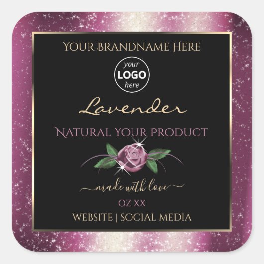 Paarse Glitter Black Floral Product Labels Logo (Voorkant)