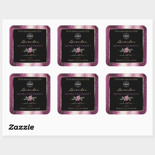 Paarse Glitter Black Floral Product Labels Logo (Vel)