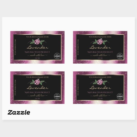 Paarse Glitter Black Floral Product Labels Logo (Vel)