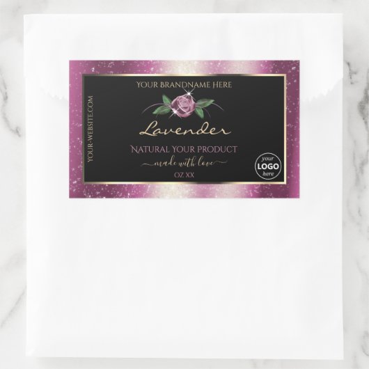 Paarse Glitter Black Floral Product Labels Logo (Tas)