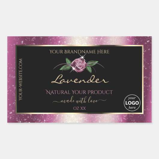 Paarse Glitter Black Floral Product Labels Logo (Voorkant)