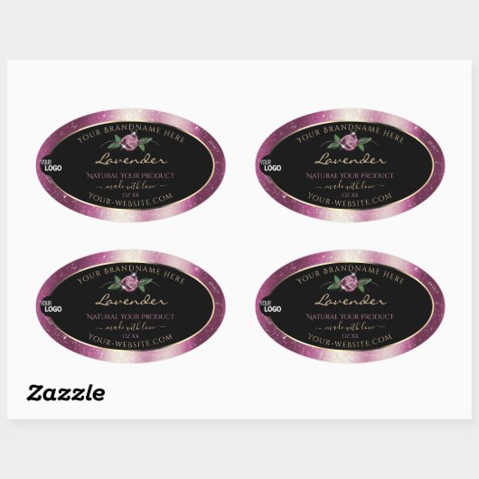 Paarse Glitter Black Floral Product Labels Logo (Vel)