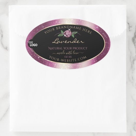 Paarse Glitter Black Floral Product Labels Logo (Tas)