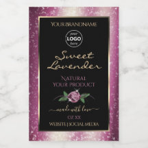 Paarse Glitter Black Floral Product Labels Logo