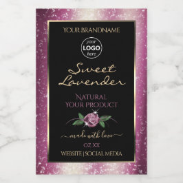 Paarse Glitter Black Floral Product Labels Logo Voedselcontainer Etiket