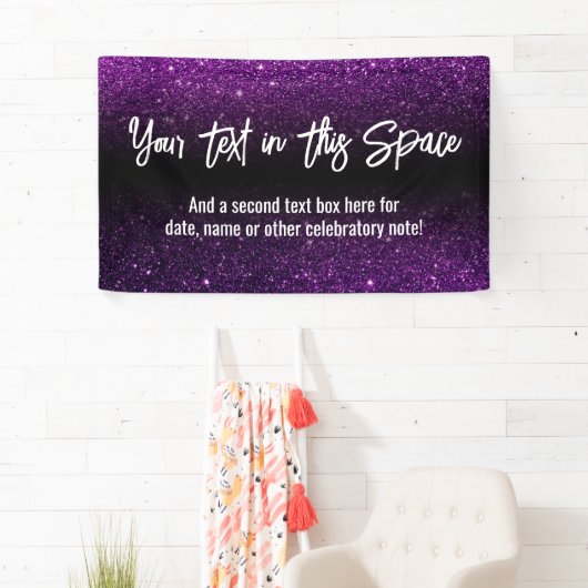 Paarse glitter & Black Ombre Jouw tekst hier Spandoek (Insitu)