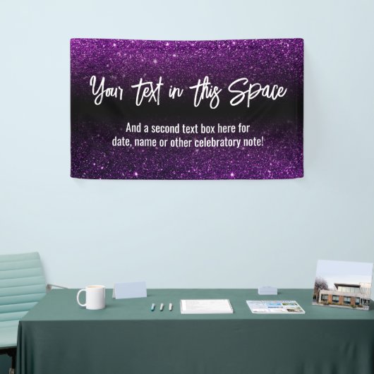 Paarse glitter & Black Ombre Jouw tekst hier Spandoek (Beurs)