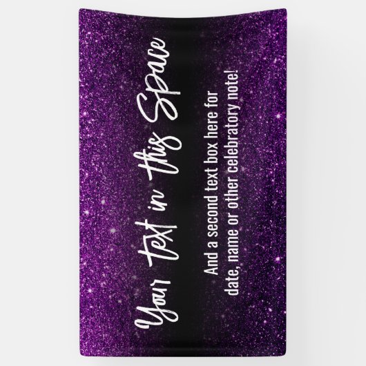 Paarse glitter & Black Ombre Jouw tekst hier Spandoek (Verticaal)