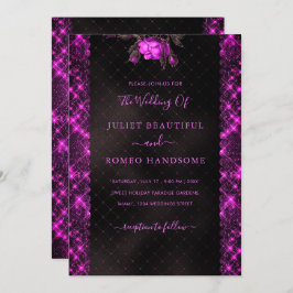 Paarse Glitter Black Wedding Invitation Sjabloon