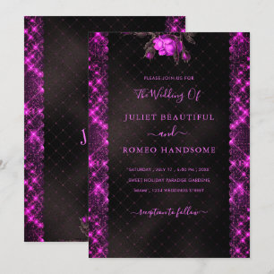 Paarse Glitter Black Wedding Invitation Sjabloon