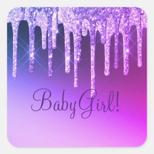 Paarse Glitter Bling Girl Name Sparkle Glam Chic Vierkante Sticker (Voorkant)