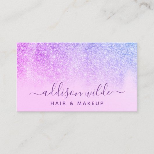 Paarse Glitter Blue Modern Makeup Artiest Visitekaartje (Voorkant)