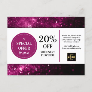 Paarse Glitter Bokeh Coupon Korting Briefkaart