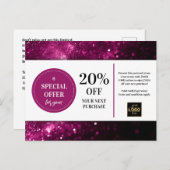Paarse Glitter Bokeh Coupon Korting Briefkaart (Voorkant / Achterkant)