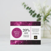 Paarse Glitter Bokeh Coupon Korting Briefkaart (Staand voorkant)
