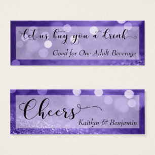 Paarse Glitter Bokeh Script Mini Drink Ticket Visitekaartjes