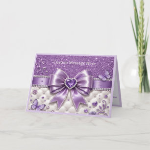Paarse Glitter Boog Gejewelde Gepersonaliseerde Gl Kaart