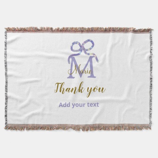 Paarse glitter boog Voeg naam letter monogram dank Deken (Voorkant)