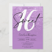 Paarse glitter border script foto Sweet 16 Kaart (Voorkant)
