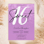 Paarse glitter border script foto Sweet 16 Kaart<br><div class="desc">Op zoek naar de perfecte en coolste uitnodiging voor 16 verjaardagsfeestjes? Krijg deze trendy en de kic paarse glitter ombre en viool met een foto van het grensmanuscript Sweet 16 uitnodigen, voeg uw foto bij de rug met een elegant handtekeningsmanuscript toe. Neem contact met mij op als u de hoofdtekst...</div>