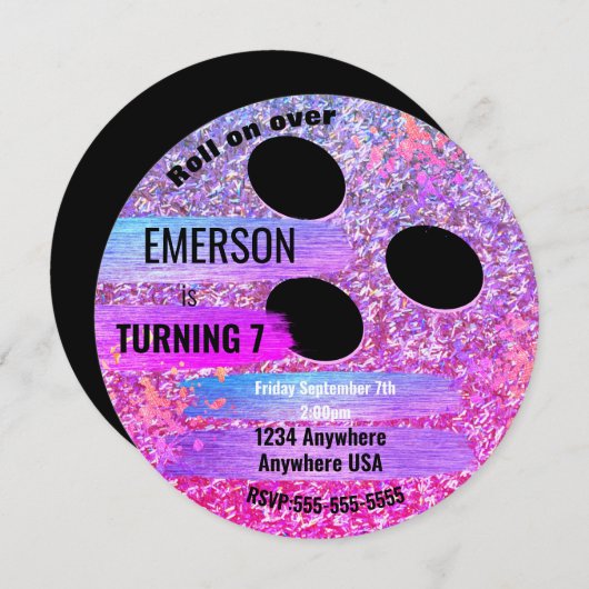 Paarse Glitter BOWLING BALL bowling, verjaardagsfe Kaart (Voorkant / Achterkant)