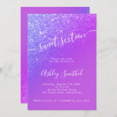 Paarse glitter Bright Ombre Chic script Sweet 16 2 Kaart (Voorkant / Achterkant)