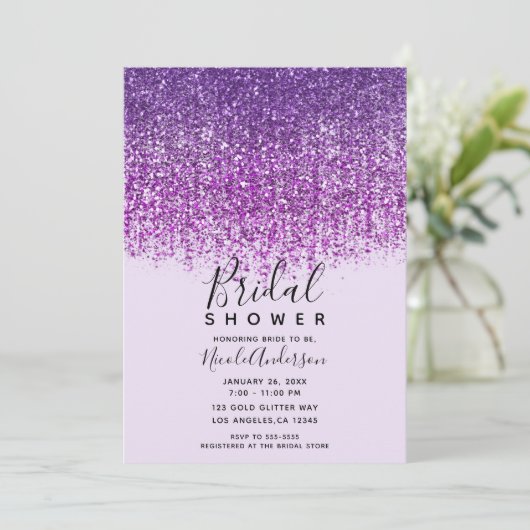 Paarse Glitter Bruiloftsborrel  Kaart (Staand voorkant)