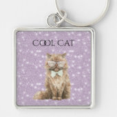Paarse Glitter Bruine Cool Cat Bril   Sleutelhanger (Voorkant)