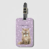 Paarse Glitter Bruine Koele Kat Bril Bagagelabel (Voorkant (verticaal))