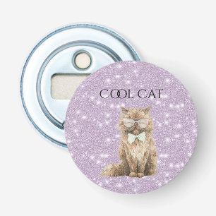 Paarse Glitter Bruine Koele Kat Bril   Button Flesopener