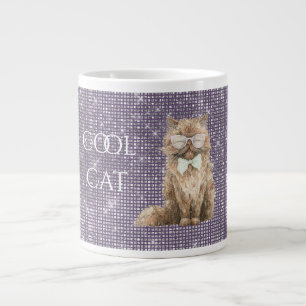 Paarse Glitter Bruine Koele Kat Bril Grote Koffiekop