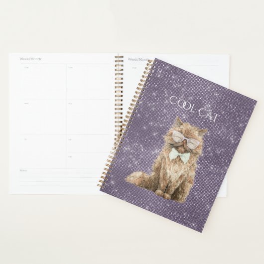 Paarse Glitter Bruine Koele Kat Bril Planner (Display)