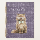 Paarse Glitter Bruine Koele Kat Bril Planner (Voorkant)