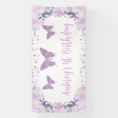 Paarse glitter Butterfly Birthday Backdrop Banner (Verticaal)