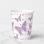 Paarse glitter Butterfly Birthday Paper Cup Papieren Bekers (Achterkant)