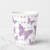 Paarse glitter Butterfly Birthday Paper Cup Papieren Bekers (Voorkant)