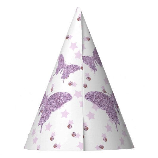 Paarse Glitter Butterfly Birthday Party Pet Feesthoedjes (Achterkant)