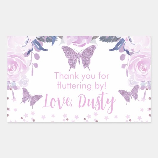 Paarse glitter Butterfly Birthday Sticker (Voorkant)
