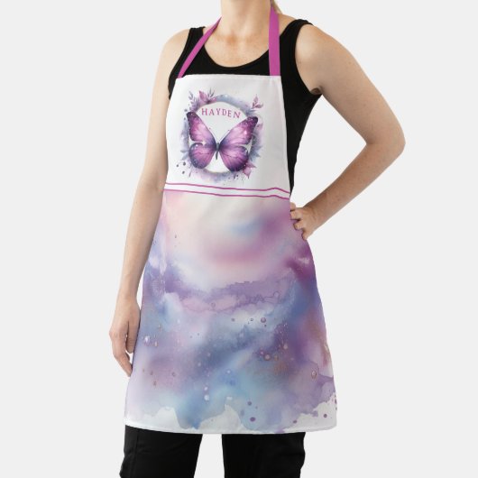 Paarse Glitter Butterfly - Gepersonaliseerd Initia Schort (Insitu)