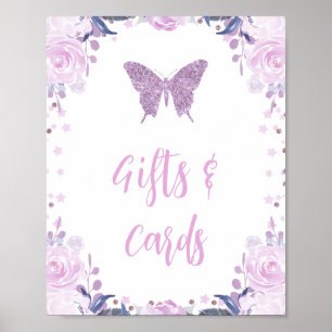 Paarse Glitter Butterfly Kaarten en Gifts Birthday Poster