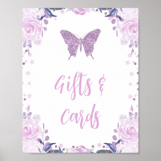 Paarse Glitter Butterfly Kaarten en Gifts Birthday Poster (Voorkant)