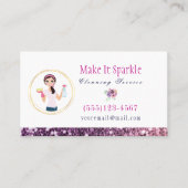 Paarse Glitter Cartoon Maid Cleaning Services Visitekaartje (Voorkant)