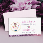 Paarse Glitter Cartoon Maid Cleaning Services Visitekaartje