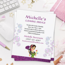 Paarse Glitter Cartoon Maid House Cleaning Service